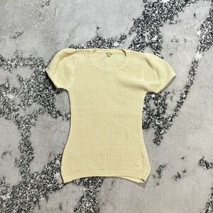 Keran Top Womens Sz PM Waffle Knit Cotton Short Sleeve Butter Cream Yellow